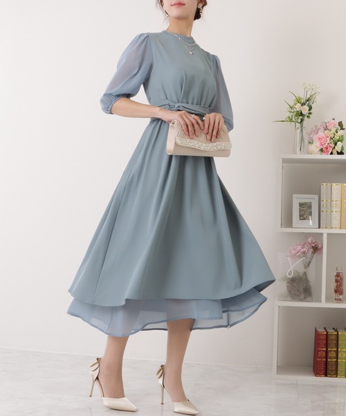 Lace Ladies ドレス ウエスト リボン プチハイ シフォン