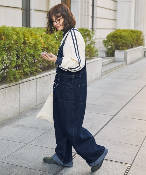 サロペット オーバーオール デニムウエストベルトワイドシルエット