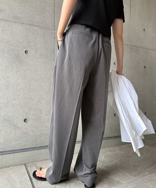 andme スラックス パンツ 無地/ ストライプ2タックスラックス