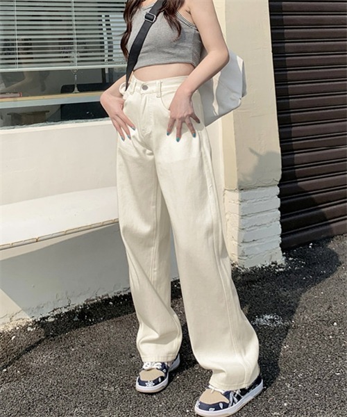 ハイウエスト ホワイト ワイドレッグ ジーンズ ストレートパンツ 楽天市場】デニムパンツ レディース ストレートパンツ ワイド
