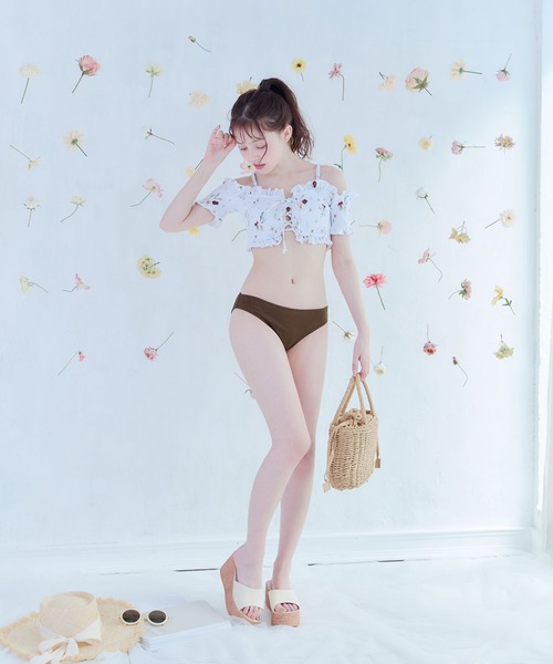 【sugar nine】くしゅっとオフショル袖シンプルビキニ【未使用】 即日発送】【ビキニ】【水着】くしゅっとオフショル袖シンプル