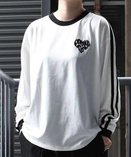 おしゃれスタ tシャツ oversize sleeve line ringer long T