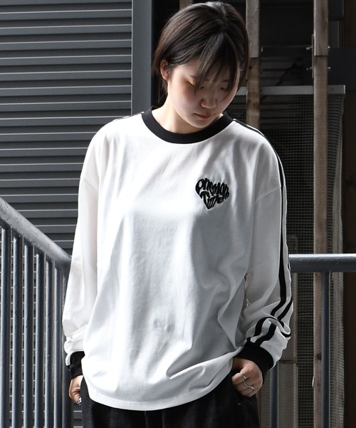おしゃれスタ tシャツ oversize sleeve line ringer long sleeve T