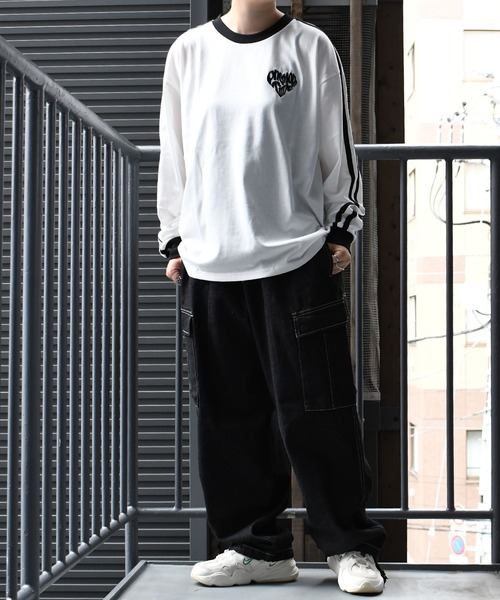 おしゃれスタ tシャツ oversize sleeve line ringer long sleeve T