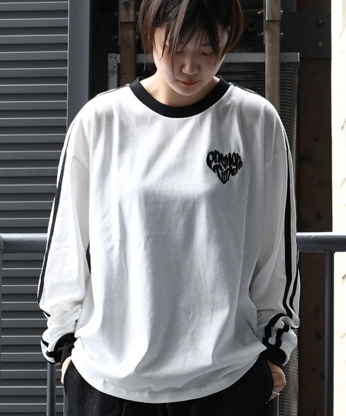 おしゃれスタ tシャツ oversize sleeve line ringer long sleeve T
