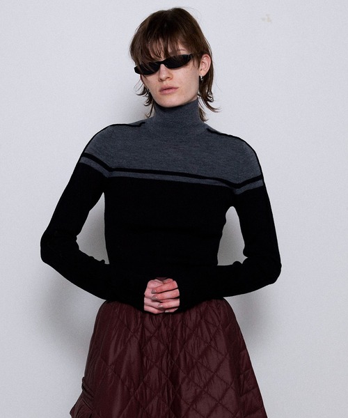 ニット セーター Washable Wool Retro Sports Turtleneck Knit Tops/ウォッシャブルウールレトロスポーツタ
