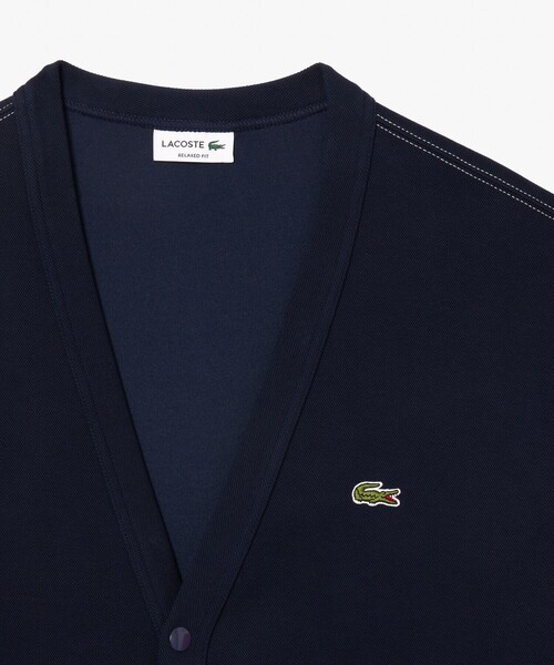 LACOSTE カーディガン スクエアポケットダブルフェイス鹿の子