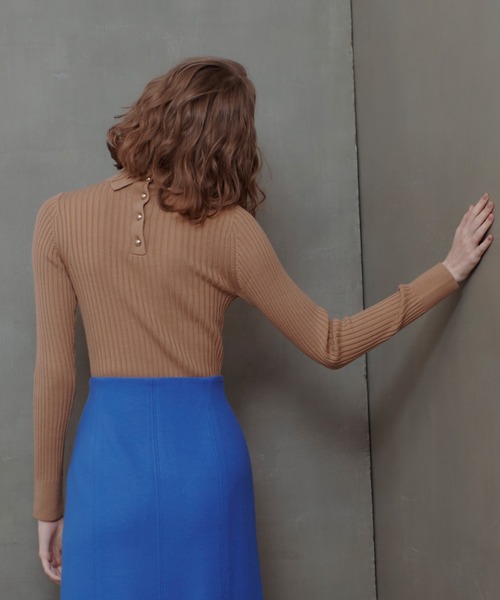 allureville 釦ディティール2WAY ネックリブプルオーバー ブルー 釦ディティール2WAY ネックリブプルオーバー|allureville OFFICIAL