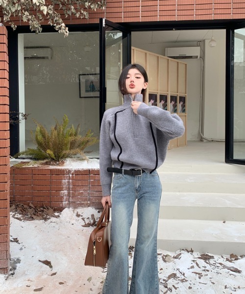 DIAVEL カーディガン ハーフZIPラグランニットプルオーバー レディース