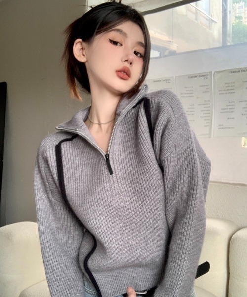 DIAVEL カーディガン ハーフZIPラグランニットプルオーバー レディース