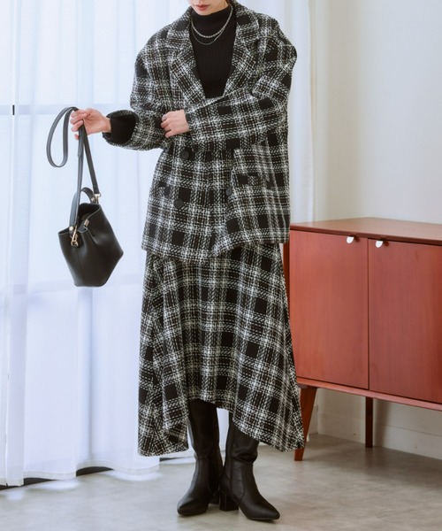 ニッセン（nissen） スカート ざっくりドビーチェックイレギュラーヘム