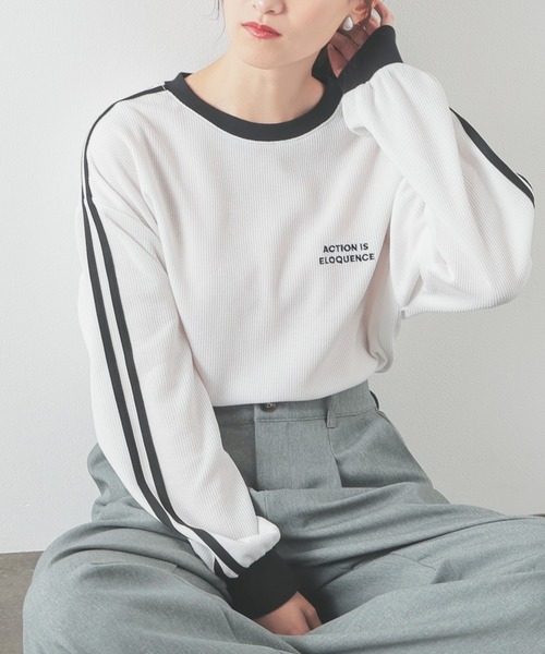 tシャツ 袖ラインワッフルゆるＴ レディース | Honeys