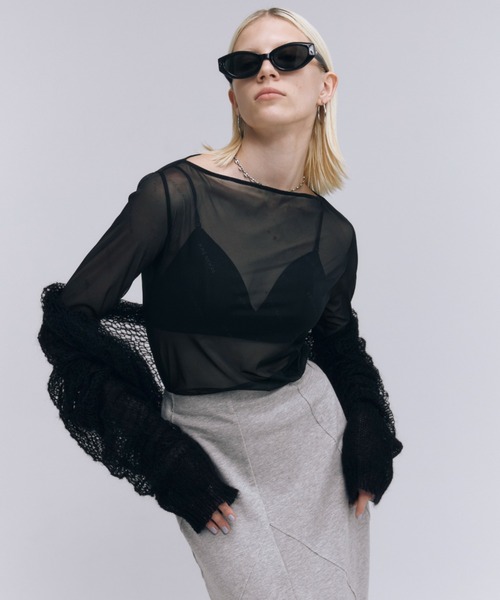 JOSE MOON ジョゼムーン シアー モノグラム トップス ブラック JOSE MOON tシャツ SHEER MONOGRAM TOPS/シアーモノグラム