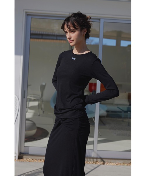 アリシアスタン　ウェルネス　ロンT ダブルホック　ベージュ　S セール】Wellness Crew Neck Long Sleeve Tee /ウェルネスロンT