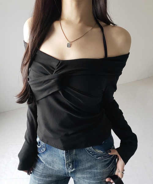 me+em select tシャツ 「 2color 」クロスギャザーオフショル