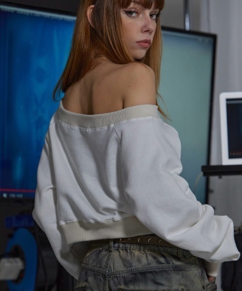 トレーナー スウェット 「GATELESS」OFF SHOULDER CROPPED SWEAT SHIRT レディース GATELESS トレーナー スウェット 「GATELESS」OFF SHOULDER