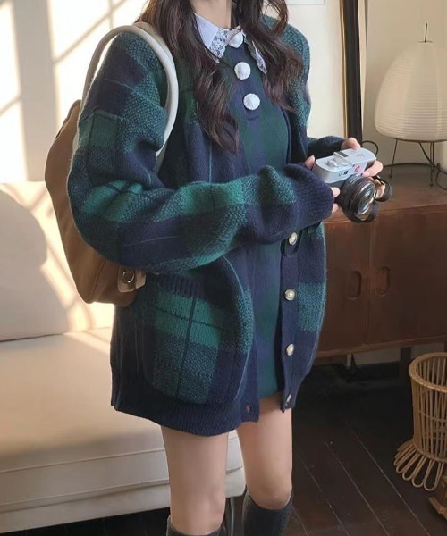 「SETUP7」 「MAISON BREEZE」ニットカーディガン FREE グリーン レディース_画像2