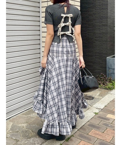 EVRIS スカート ランダムチェックアシンメトリースカート