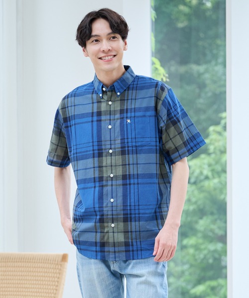 【ブルー】B2913 マドラスチェック半袖シャツ B2913 マドラスチェック半袖シャツ(F ブルー): トップス - RNA ONLINE