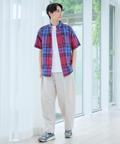 BLAMINK（ブラミンク ） マドラスチェックの半袖シャツ 無印良品（MUJI） シャツ 紳士 マドラスチェックオープンカラー半袖