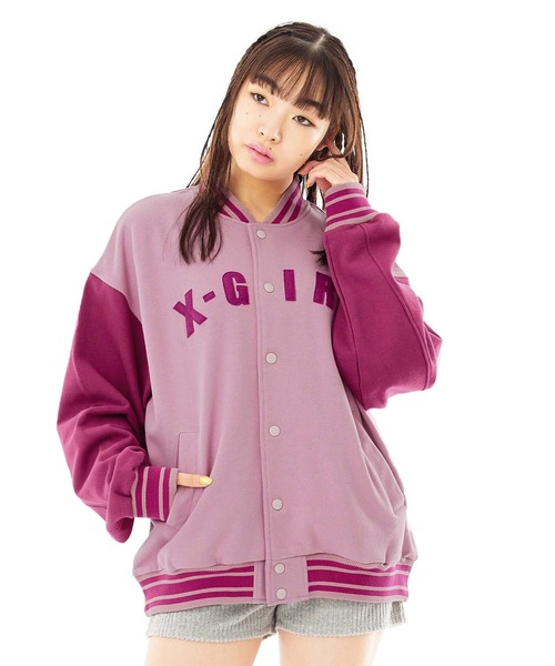 X-girl 「X-girl」 スタジャン S ピンク レディース : ZOZOTOWN