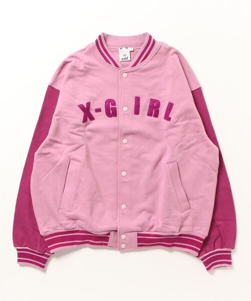 X-girl 「X-girl」 スタジャン S ピンク レディース : ZOZOTOWN