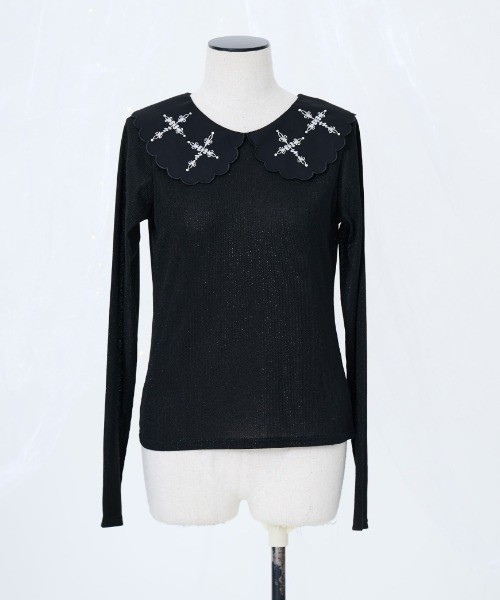 tシャツ 「ililil/イルイルイル」「地雷ちゃんのクロス刺繍キラキラリブカットソー」 レディース ililil tシャツ 「ililil/イルイルイル」「地雷ちゃんのクロス