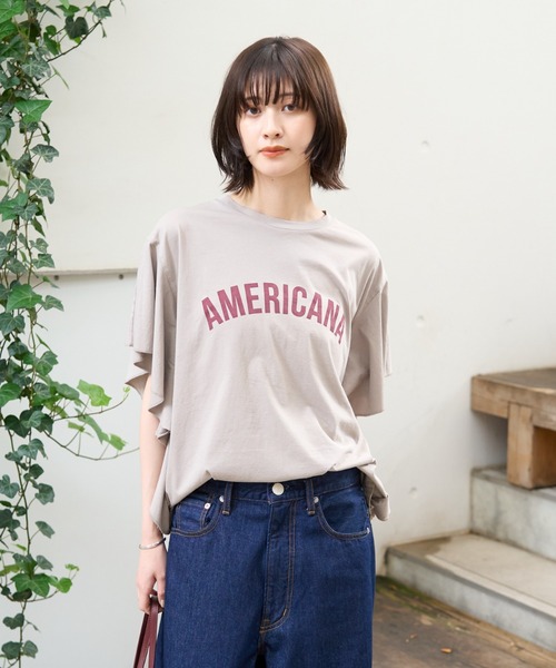 新品未使用 ヨーク切替\" AMERICANA\"ロゴTシャツ 2025年最新】AMERICANA レディース 半袖(Tシャツ) Tシャツ