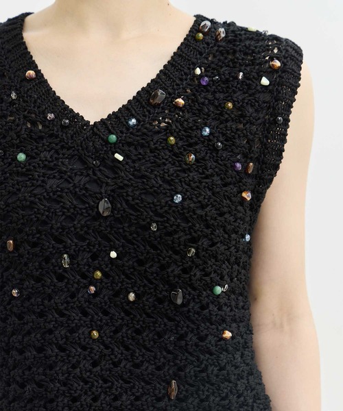 ベスト ジレ 「AKIRANAKA/アキラナカ」別注 Gerda glass beads＆ores knit WH/ビーズニットベスト レディース AKIRANAKA ベスト ジレ 「AKIRANAKA/アキラナカ」別注 Gerda