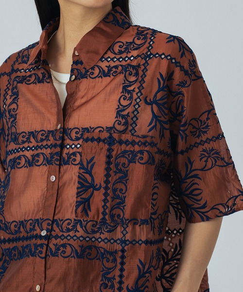 ROSE BUD（ローズバッド） ブラウス シャツ 半袖 EMBROIDERY SHIRT