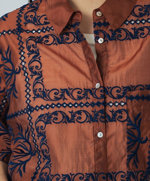 ROSE BUD（ローズバッド） ブラウス シャツ 半袖 EMBROIDERY SHIRT