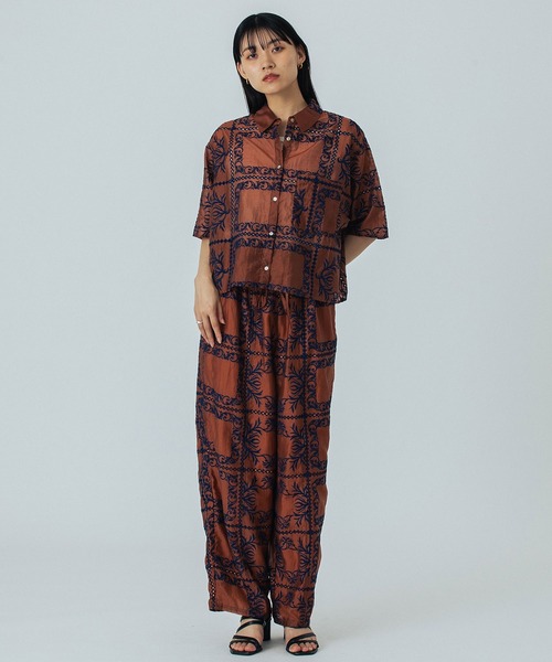 ROSE BUD（ローズバッド） ブラウス シャツ 半袖 EMBROIDERY SHIRT