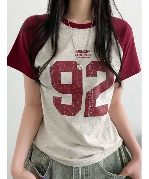 tシャツ 半袖 ナンバリングプリント ラグラン半袖Tシャツ レディース