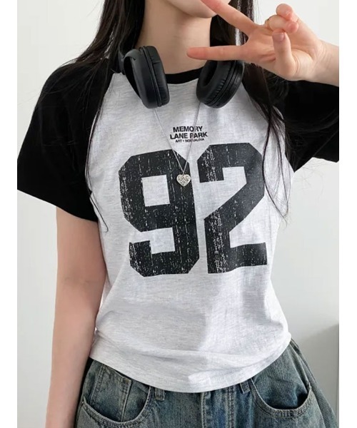 tシャツ 半袖 ナンバリングプリント ラグラン半袖Tシャツ レディース