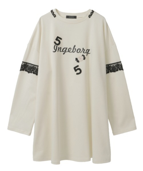 インゲボルグ　レース INGEBORG tシャツ レース使いロゴプリントカットソーワンピース