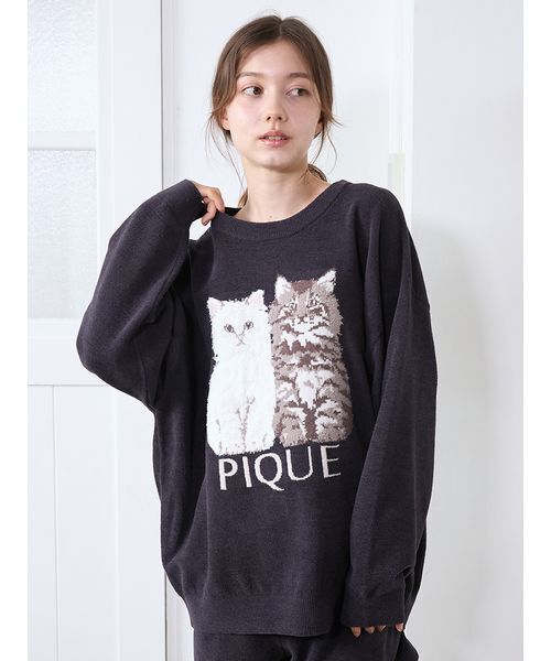 ジェラピケ　cat 猫　ルームウェア ジャガードプルオーバー CATジャガードプルオーバー(ニットプルオーバー)｜ルームウェア