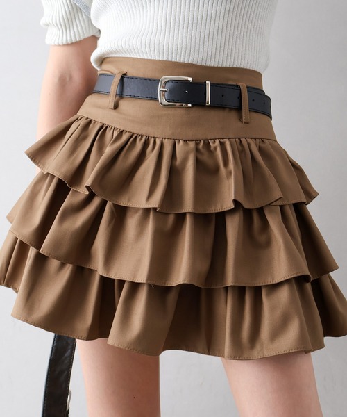 SpRay（スプレイ） スカート ベルト付ティアードミニスカート