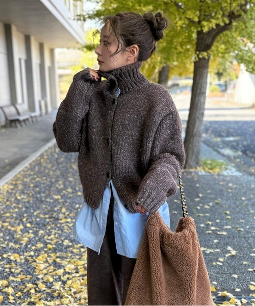 カーディガン high neck low gauge knit cardigan /ハイネック