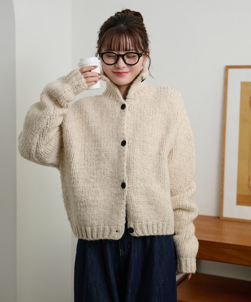 カーディガン high neck low gauge knit cardigan /ハイネック