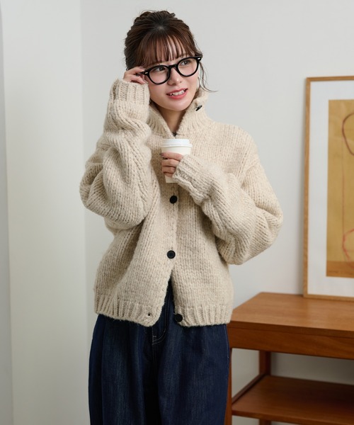 カーディガン high neck low gauge knit cardigan /ハイネック