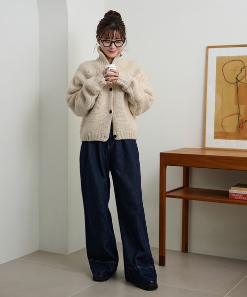 カーディガン high neck low gauge knit cardigan /ハイネック