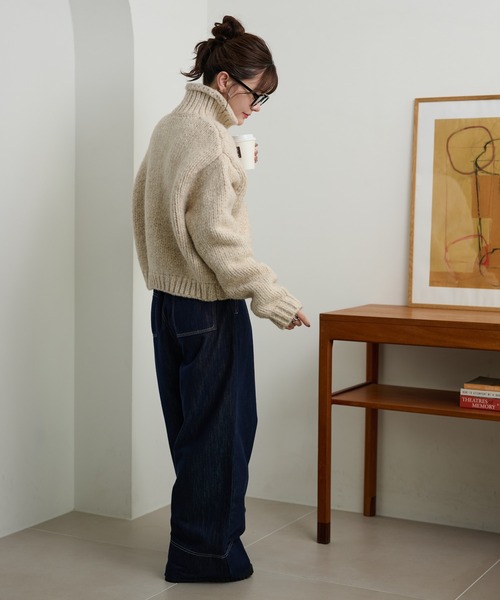 カーディガン high neck low gauge knit cardigan /ハイネック