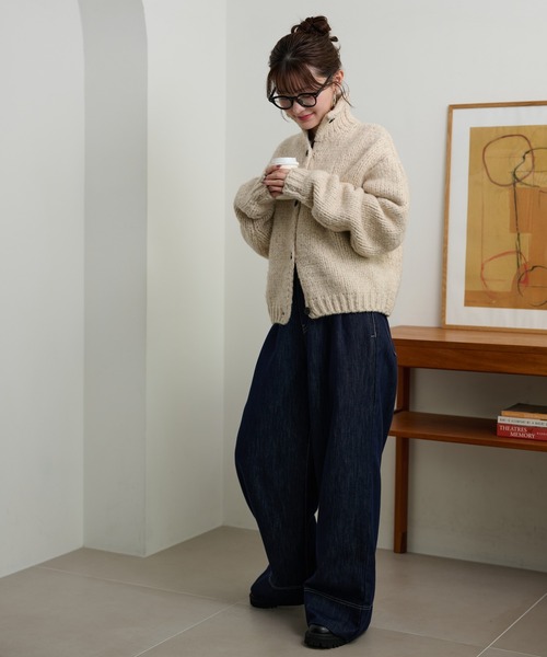カーディガン high neck low gauge knit cardigan /ハイネック