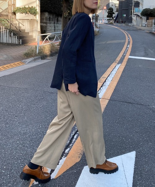 「Audrey and John Wad」 ノーカラージャケット M ライトベージュ レディース_画像3