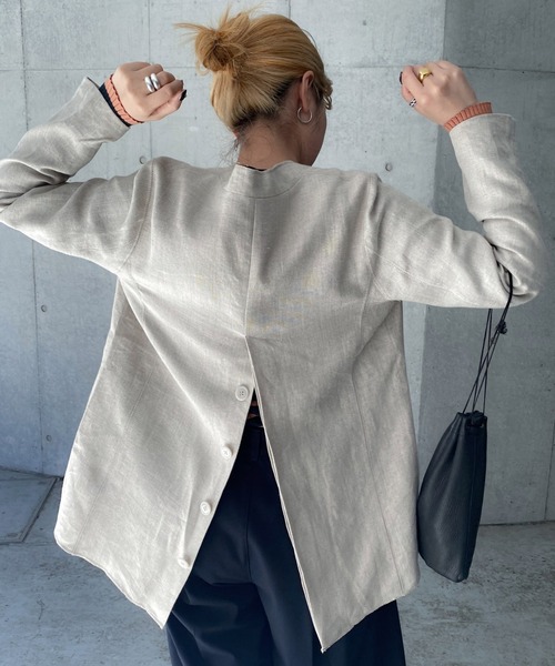 「Audrey and John Wad」 ノーカラージャケット M ライトベージュ レディース_画像7