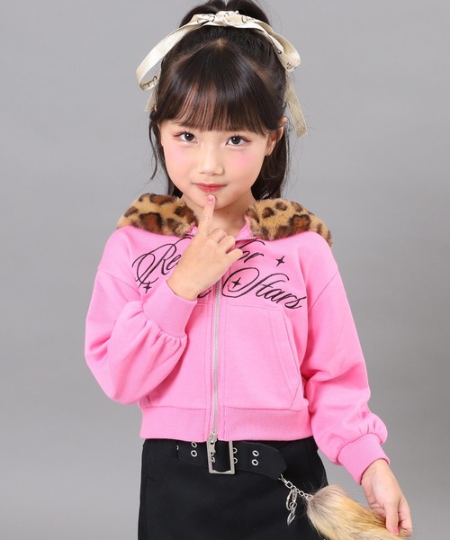 ANAP kids パーカー ヒョウ柄ファー付フーディーパーカー「ジュニアお