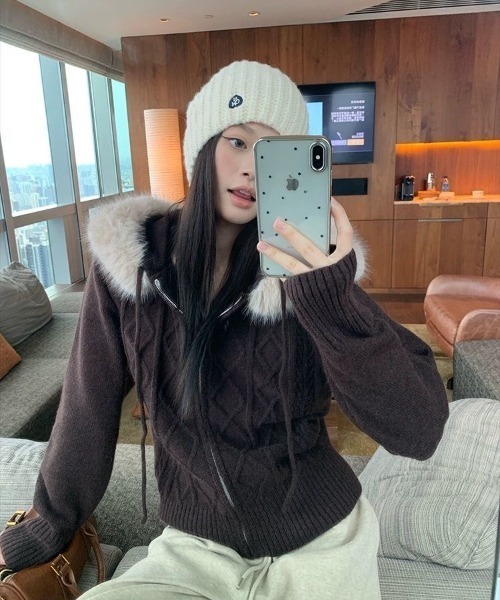 viavanda フード付きカーディガン VIA VANDA フード付きブラウンカーディガン VIAVANDA 2WAY HOODED