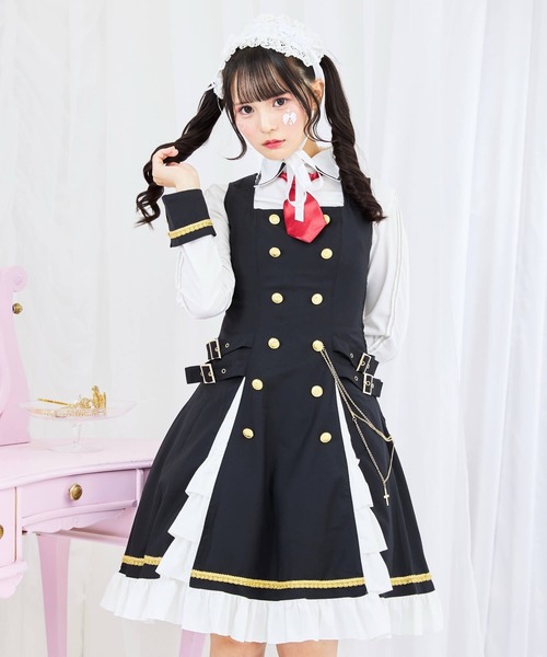 BODYLINE ワンピース 3wayゴールドチェーンのパンクジャンパースカート