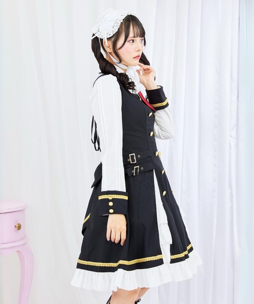 【限定値下げ】BODYLINE ジャンパースカート 黒×白 アクセサリー セット BODYLINE ワンピース 3wayゴールドチェーンのパンクジャンパースカート