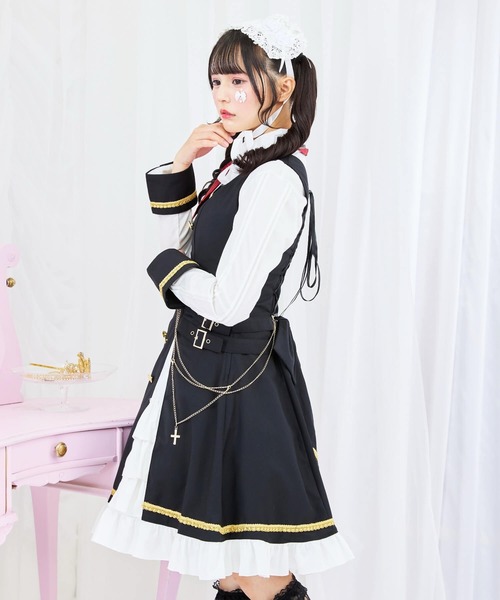 body line 懐古ロリ　黒白ジャンパースカート BODYLINE ワンピース 3wayゴールドチェーンのパンクジャンパースカート